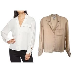 Worthington Women's Long Sleeve Regular Fit Button-Down Shirt Size XS Tan Beige
